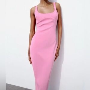 ZARA FITTED MIDI DRESS PINK
